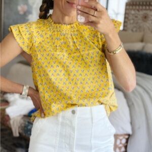 buy 2 get one free💛💙jCrew factory Yellow Floral Blouse with Ruffle Sleeves
